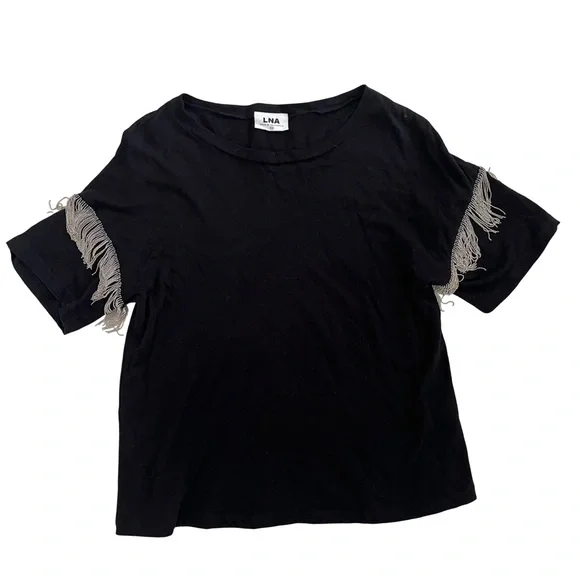 LNA Shimmy Chain-Fringed Black T-Shirt, Size XS, Made in USA - Picture 2 of 11